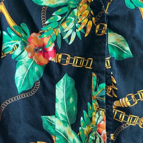 7th Avenue Design Studio Woman's Black Floral Cotton Blend Blouse Size Med - Picture 3 of 5